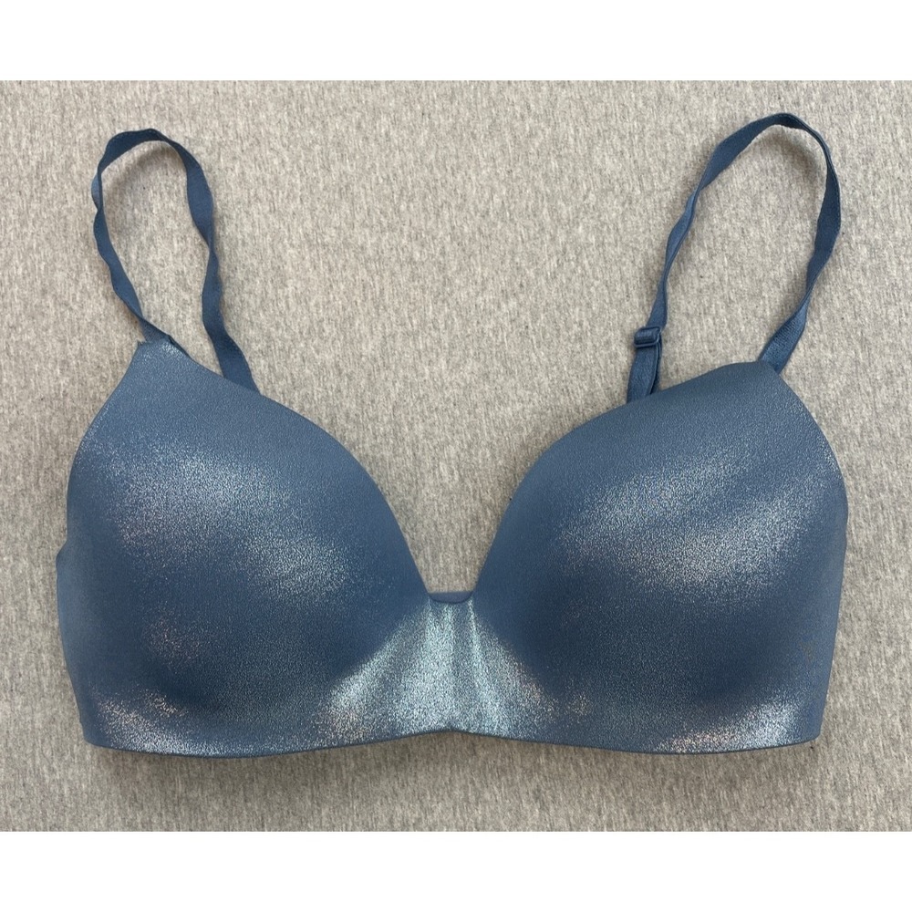 Victoria Secret Bra Womens 34D Blue Wireless Adjustable‎ Strap